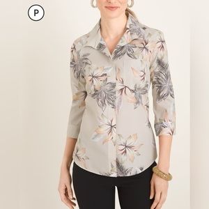 Chico’s No-Iron Petite Cotton Lily-Print‎ Shirt 00P